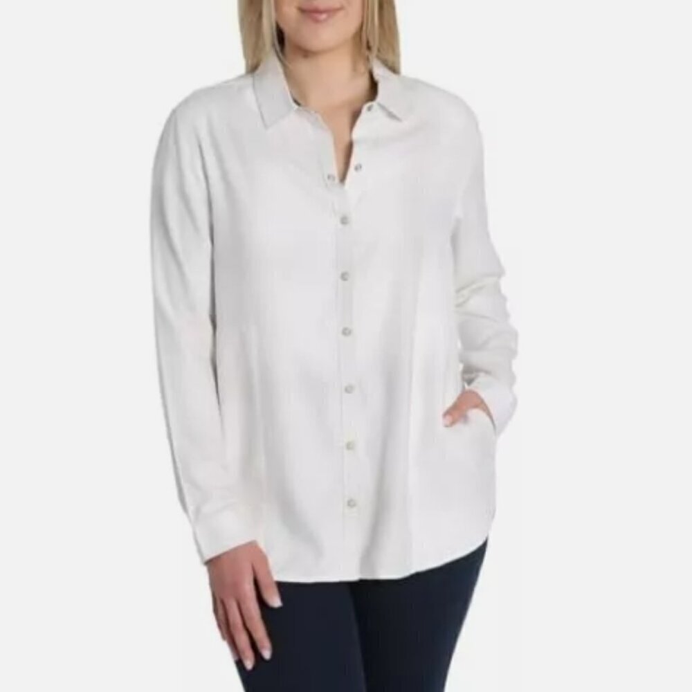 NEW Women's Jachs Girlfriend Super Soft Flannel Shirt White Size L H593